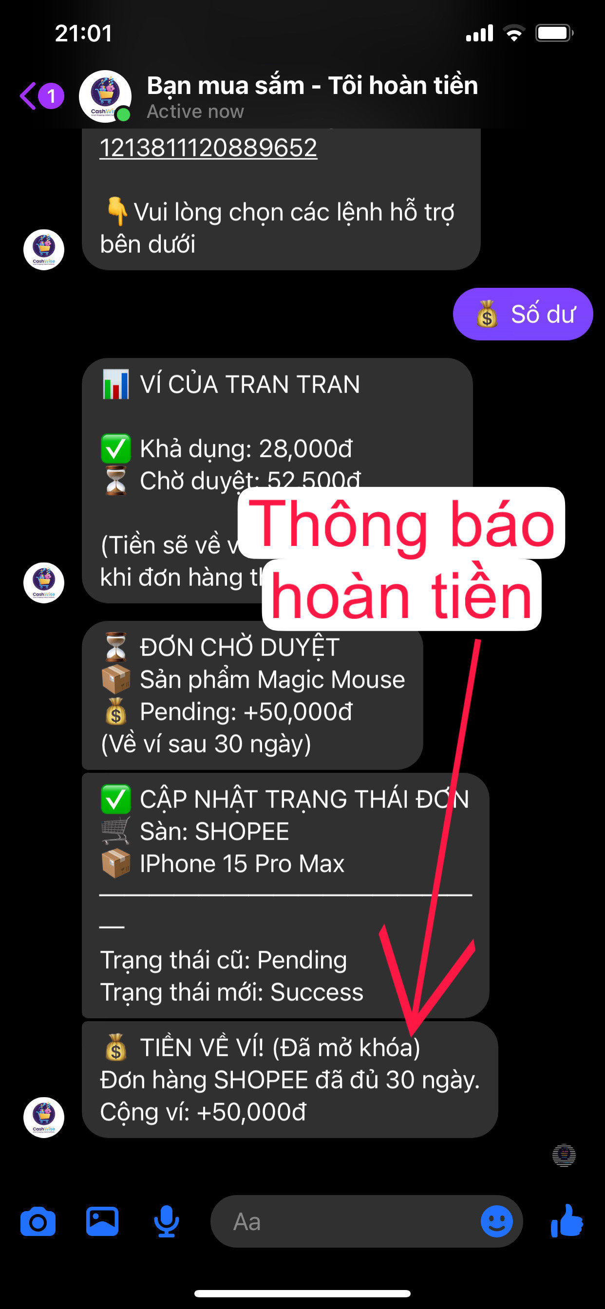Bot thông báo hoàn tiền 2