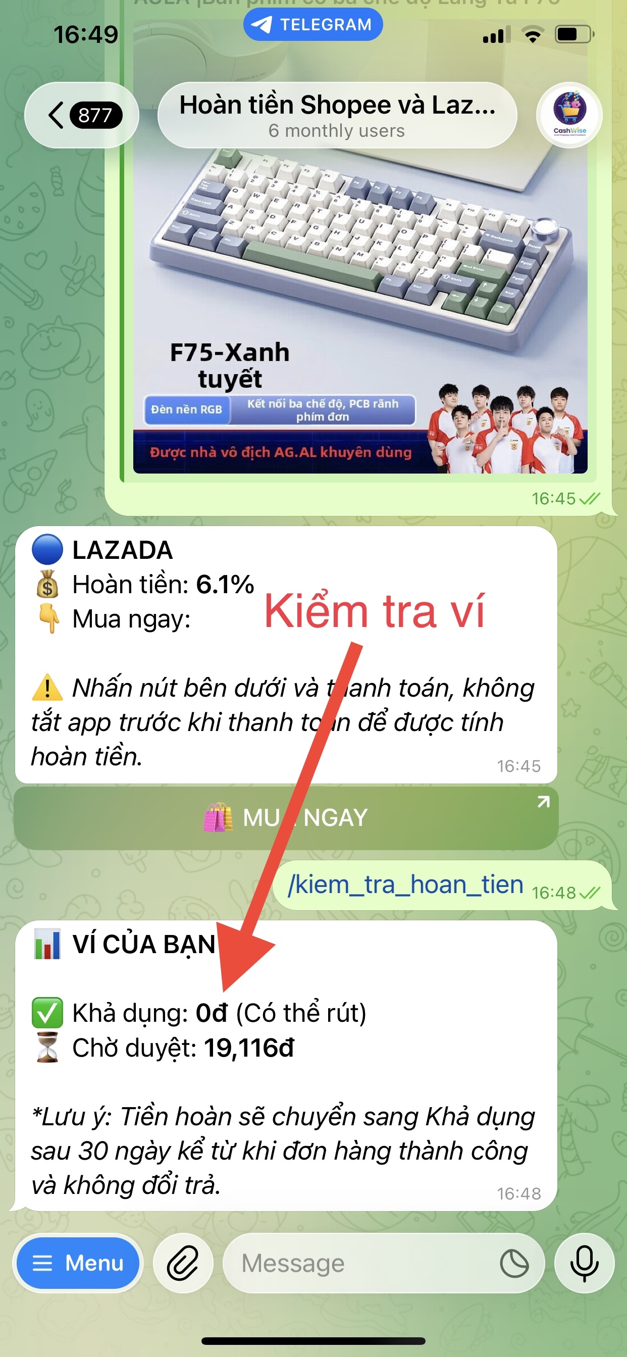 Nhận tiền hoàn thành công 1